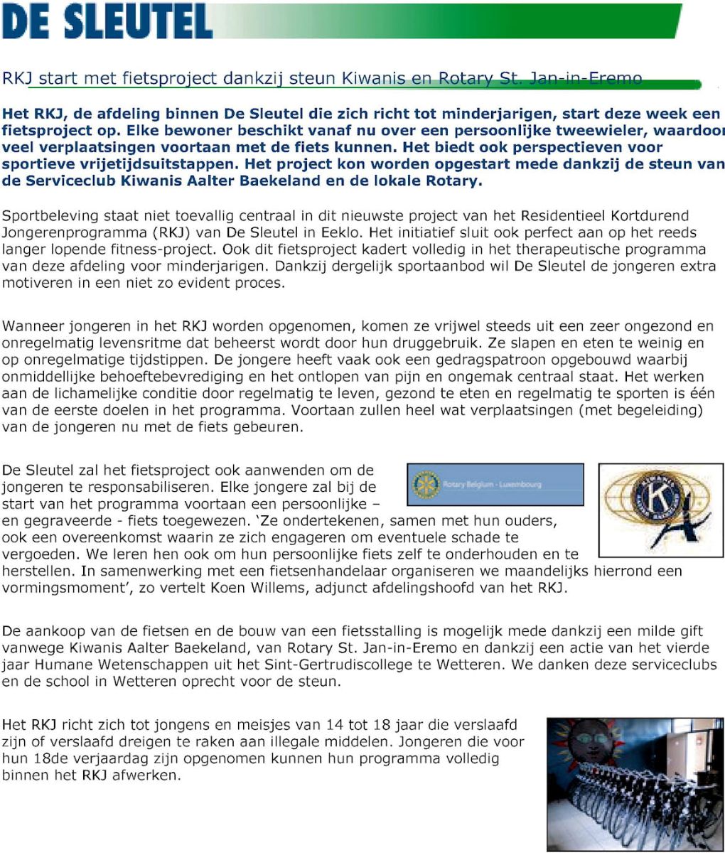 Persbericht Kiwanis Aalter: maart 2010 &raquo; De sleutel start een fietsproject met steun van Kiwanis Aalter Baekeland